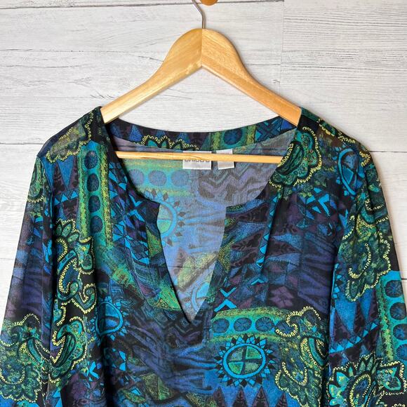 Chicos Blouse Womens Size 3/XL Colorful Paisley Geometric Floral 100% Silk - Picture 8 of 16